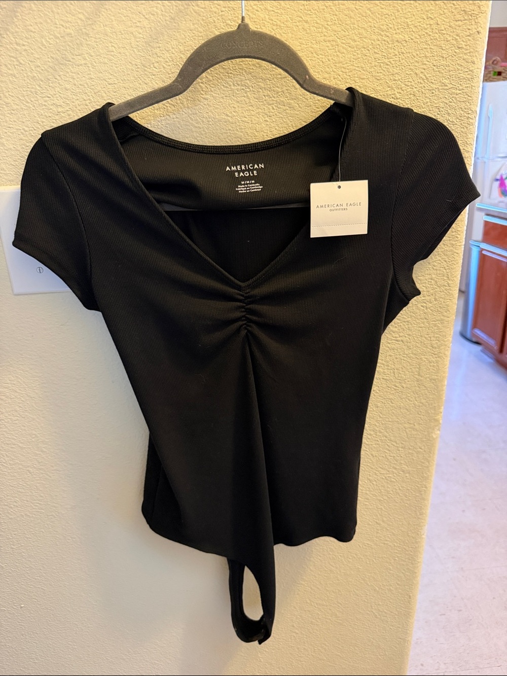 American Eagle Outfitters Black Ruched V-Neck Bodysuit